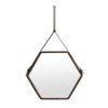 Wall Mirror Vanity Bathroom Wall Hanging Mirrors Decorative Hexagonal Mirror Faux Leather Border Brown Frame (Size : 45 * 40cm)