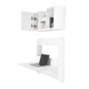 Wall Mount Fold Writing Desk, Solid Wood Multi Tier Book Storage(White)