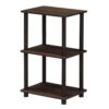 Walnut Brown Engineered Composite Wood 3-Tier Open Storage Shelf With Metal Frame, Rounded Edge Safe Display Rack 25Hx15Wx11.6D Inch Easy Assembly For Living Room Office Book Photo Decor Organizer