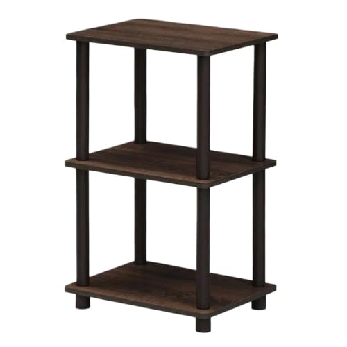Walnut Brown Engineered Composite Wood 3-Tier Open Storage Shelf With Metal Frame, Rounded Edge Safe Display Rack 25Hx15Wx11.6D Inch Easy Assembly For Living Room Office Book Photo Decor Organizer