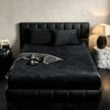 WARMDERN Velvet Fitted Sheet Only, 20 Inch Deep Pocket, Full Size, Black