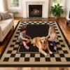 Washable 5x7 Checkered Bordered Easy Jute Indoor Outdoor Rug for Livingroom