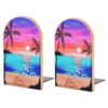 Watercolor Beach Sunset Wood Book Ends Heavy Weighted Bookends