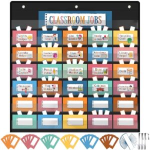 Watersay Class Jobs Pocket Chart for Classroom with 111 Cards and 3 Hooks Teacher's Helper Classroom Management Educational Pocket Chart for School Classroom Home(Boho)