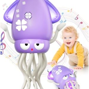 WAVISA Dancing Squid Tummy Time Toy, Baby Crawling Toys with Music & Lights