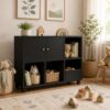 WDYLWFHW Rolling Toy Storage Organizer with Open Cubbies & 2-Door Cabinet
