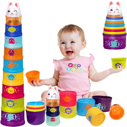 WEEJOYGAM Stacking Cups Baby Toys 6-12 Months, Stacking Toys for Toddlers 1-3, Montessori Toys for 1 Year Old, Nesting Color Stack Blocks Stackable Bath Shower Developmental Learning 12-18 Months Gift