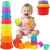 WEEJOYGAM Stacking Cups Baby Toys 6 to 12 months, Nesting Stacking Toys for Toddlers 1-3, Learning Montessori Toys for 1 Year Old Boy Girl Gifts, Sensory Color Sorting Bath Pool Beach Stackable Blocks