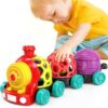 WEEJOYGAM Train Baby Toys 6-12 Months, Car Toys for 1 Year Old Boy Toddler Train Set, Infant Soft Cars for Toddlers 1-3 Kids Birthday Gift 6 7 8 9 10 Month, Cause Effect Musical Push Truck Ball Rattle