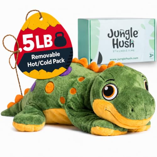 Weighted Dinosaur Stuffed Animal 5lb - Calming Plush with Removable Microwavable & Freezable Heat Pack - Unscented Sensory Toy for Kids & Adults - Soft Dino Companion for Relaxation & Comfort