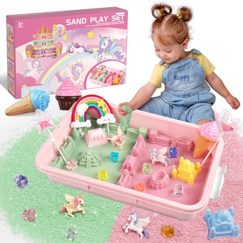 Weilim Unicorn Sensory Bin for Girls, Moldable Play Sand Kit Ages 3-8