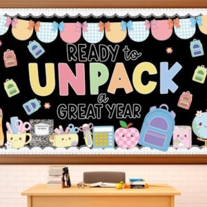 Welcome Back to School Bulletin Board Set Composition Notebook Inspirational Classroom Decoration Colorful Ready to Unpack a Great Year Paper Cutouts for School Office Home Chalkboard Wall Door Decor