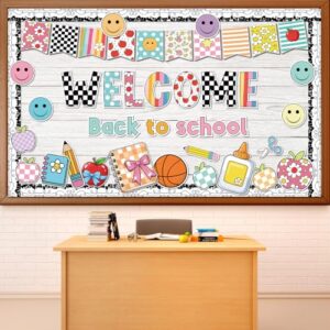 Welcome Back to School Bulletin Board Set Groovy Hippie Classroom Decor Motivational Pencil Notebook Paper Cutouts for First Day of School Elementary Middle Classroom Wall Door Teacher Supplies