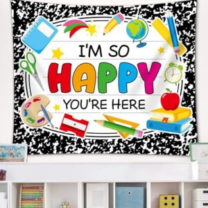 Welcome Back to School Classroom Tapestry Composition Notebook First Day Of School Bulletin Board Banner Decorations Positive Photo Backdrop Background for Elementary Kindergarten Wall Room Decor