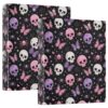WELLDAY 3 Ring Binders, Pink Skulls Round Ring Binder 2 Pack