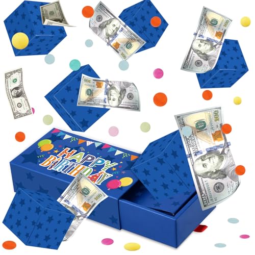 WenmthG Happy Birthday Surprise Gift Box Explosion for Money - DIY Pop Out Folding Bounce Explosion Gift Box with Confetti - Birthday Money Bank - Best Cash Gift Idea for Women Men (Blue)
