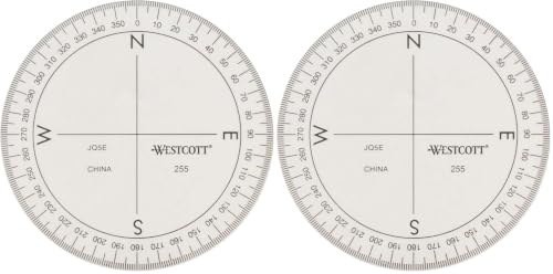 Westcott 360-Degree Compass Protractor, Crystal Clear Transparent Dial, Calibrated for 360-Degree Accuracy, Back-to-School, School Supplies, Classroom Supplies, 3 1/2-Inch (Pack of 2)