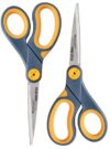 Westcott 8-Inch Non-Stick Titanium Scissors For Office and Home - Glide Adjust Technology - Grey/Yellow Craft, Fabric Scissors - 2 Pack