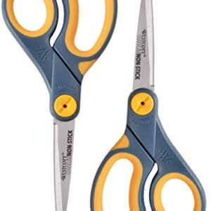 Westcott 8-Inch Non-Stick Titanium Scissors For Office and Home - Glide Adjust Technology - Grey/Yellow Craft, Fabric Scissors - 2 Pack