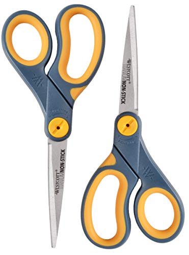 Westcott 8-Inch Non-Stick Titanium Scissors For Office and Home - Glide Adjust Technology - Grey/Yellow Craft, Fabric Scissors - 2 Pack
