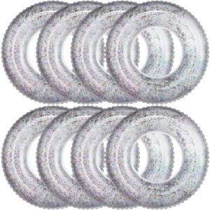 Wettarn 8 Pcs Inflatable Pool Floats Toys Swim Tubes Rings for 5-9 Year Old Kid Inner Glitter Ring Tube Bulk Swimming Pool Party Decorations for Boys Girls Outdoor Summer Beach Swimming(Silver)