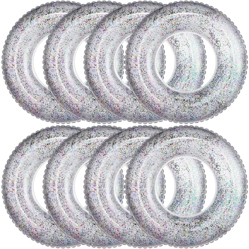 Wettarn 8 Pcs Inflatable Pool Floats Toys Swim Tubes Rings for 5-9 Year Old Kid Inner Glitter Ring Tube Bulk Swimming Pool Party Decorations for Boys Girls Outdoor Summer Beach Swimming(Silver)
