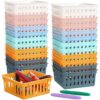 Weysat 24 Pack Classroom Storage Baskets Bins Small Plastic Baskets for Organizing Crayon Pencil Container Organizer Colorful Trays for Desk Shelf School Office Supplies, 4.5" x 4.5" x 2.5"
