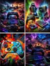 WGSMGL 4-Piece Diamond Painting Set Diamond Painting Set Suitable for Children Aged 8-12, Video Game Themed Colored gem Art Set, Home wall Decoration Gift for Teenage Boys.(12x16 inches)