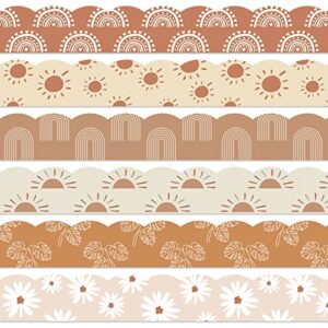 Whaline 82Ft Modern Boho Bulletin Board Borders 6 Designs 72 Pcs Self-Adhesive Retro Floral Daisy Sun Rainbow Trim Border Classroom Decorations for Back to School Office Party Wall Decor