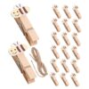 WHAMVOX 60pcs Mini Wood Clips with Rope, Cartoon Bee Pattern Photo Holders