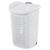 Wheeled Plastic Laundry Basket, White, 2 Bushel Ultra Rolling Hamper With Flip‑Top Lid, Retractable Handle & Vent Holes, BPA‑Free For Dorm Apartment Household Storage