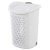 Wheeled Plastic Laundry Hamper with Handle, White