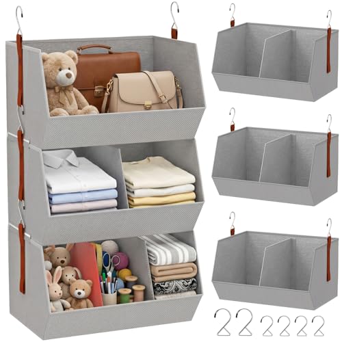 WHEEXIAG 3-Tier Hanging Closet Organizer, Extra Large Fabric Closet Shelves with Zipper, Foldable Closet Storage Organizer for Clothes, Handbags, Socks, Underwear, Dorm Room and RV,Grey- 1 Pack