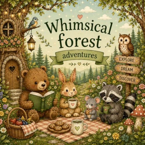 Whimsical Forest Adventures: A Cozy Woodland Colouring Book: Whimsical Forest Scenes Filled with Woodland Animals, Mushrooms, Flowers, Tree Houses & Magical Nature for Relaxation and Creativity