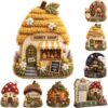 Whimsical Village 3D Fabric Poke Art Kit, Cottage Craft No Sew Press Technique Simple Illustrated Guide, Flowers Activity Gift for Adult Beginner Handmade Hobby Gift, Beehive Honey