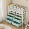 White 10-Drawer Mobile Utility Storage Cart with Mesh Top Basket