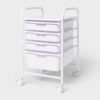 White 4 Drawer Rolling Utility Cart, Plastic Storage Drawers with Casters, Portable Mobile Utility Organizer Cart, Ideal for Home, Office, Playroom and Craft Storage