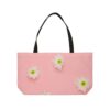 White Daisy Pattern Weekender Tote Bag | Pink Floral Beach Bag