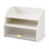 White Desktop Organizer, Multi‑Tier Desk Storage with Fluted Drawer
