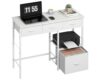 White Desk with File Drawers Cabinet, Small Reversible Writing Desk with Storage Shelf, Home Kids Study Table for Small Spaces, Computer Desk for Bedroom, Home Office, Living Room, Dorm, Vanity Desk