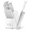 White Knife Set with Block 15-Piece Knife Block Set with Built-in Sharpener
