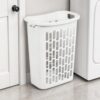 White Open Plastic Laundry Hamper, Rectangular Shape – Compact Fit for Adult Bathrooms