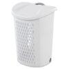 White Plastic Wheeled Laundry Hamper with Carry Handle