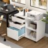 White Rolling File Cabinet with 3 Drawers, Wood Printer Stand with Open Storage Shelves, Mobile Organizer for Home Office, Document & Office Supply Storage