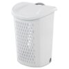 White Wheeled Hamper, Plastic Laundry Hamper with Handle and Wheels for Easy Transport