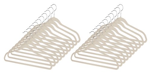 Whitmor Spacemaker Flocked Clothes Hangers, Heavy Duty Velvet Like Non-Slip Suit Hangers with Contoured Shoulders, Slim Space Saving Coat Hangers with Chrome Hook, Beige, 20 Pack