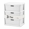 Wide 3-Drawer Decorative Organizer Chest, White Plastic Storage Tower,White
