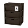 Wide 3-Drawer Plastic Storage Tower, Brown Cross-Weave Decorative Organizer