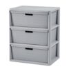 Wide 3-Drawer Plastic Storage Tower with Cross-Weave Bins, Modern Organizer, Gray