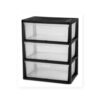 Wide 3 Drawer Plastic Storage Tower with Clear Removable Bins, Black